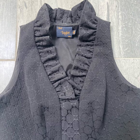 Just Taylor V-Neck Ruffle Collar Textured A-Line Mini Dress Black Size 4P - Picture 3 of 13